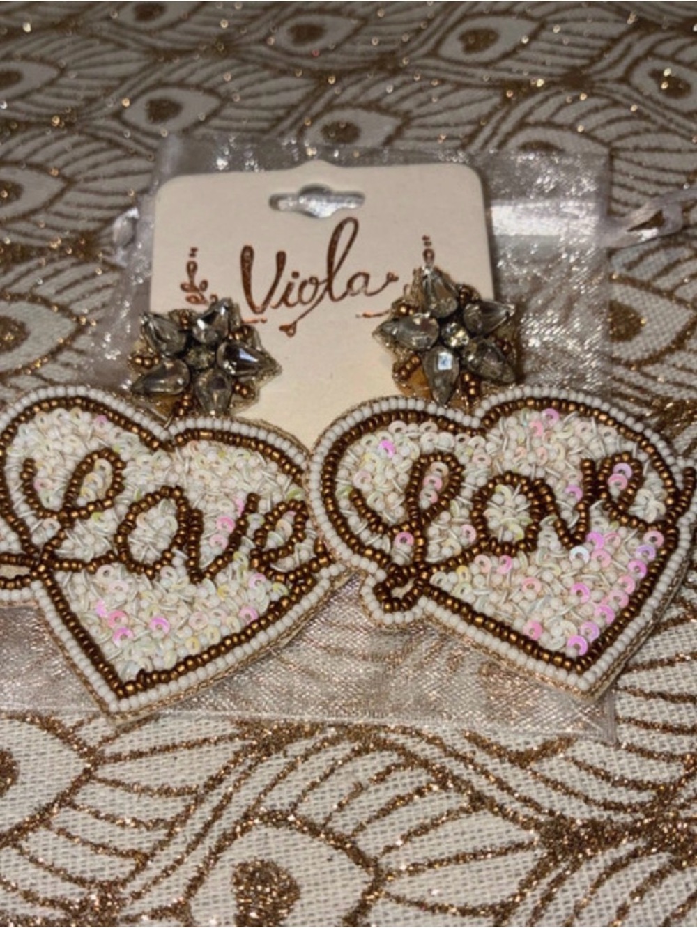 Vintage Style Beaded "Love" Statement Earrings – Perfect for Brides